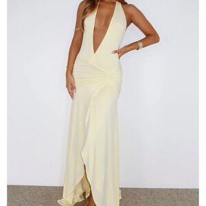 White Fox Boutique lemon Deep V Maxi Dress